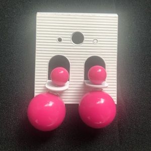 Hot pink globe jacket earrings